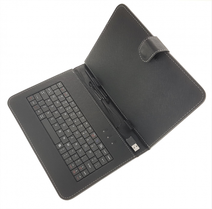 Carcasă cu Tastatură pentru Tabletă 8 Inch - Negru, USB, QWERTY, Piele Ecologică, Funcție Stand [5]