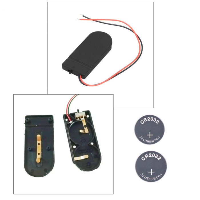 Carcasa suport si capac pentru 2 baterii tip CR2032, PR-8766-08021, conectori cu 2 fire, buton On/Off, neagra [2]