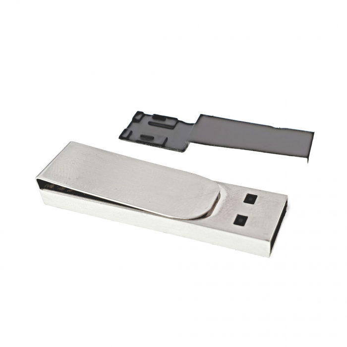 Carcasa USB-06 , pentru memorie USB, din metal, cu clip, argintie [3]