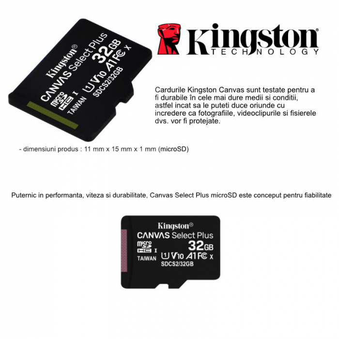 Card de memorie Kingston Select Plus MicroSD, 32GB, Class 10, UHS-I [4]