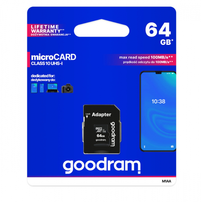 Card de memorie microSDXC Goodram 64GB, UHS I, cls 10 + adaptor, M1AA-0640R12 [4]