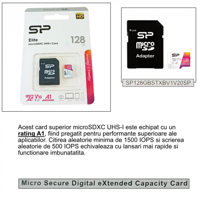 Card de memorie Silicon Power Elite microSDXC, 128 GB, UHS-I, A1, V10 [5]