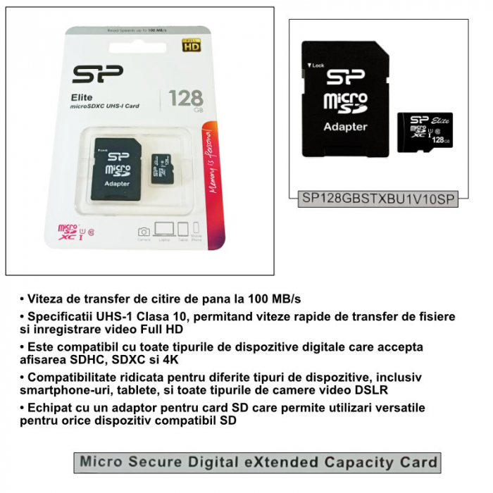 Card de memorie Silicon Power MicroSDHX, 128GB, Elite, UHS-I, adaptor SD [5]