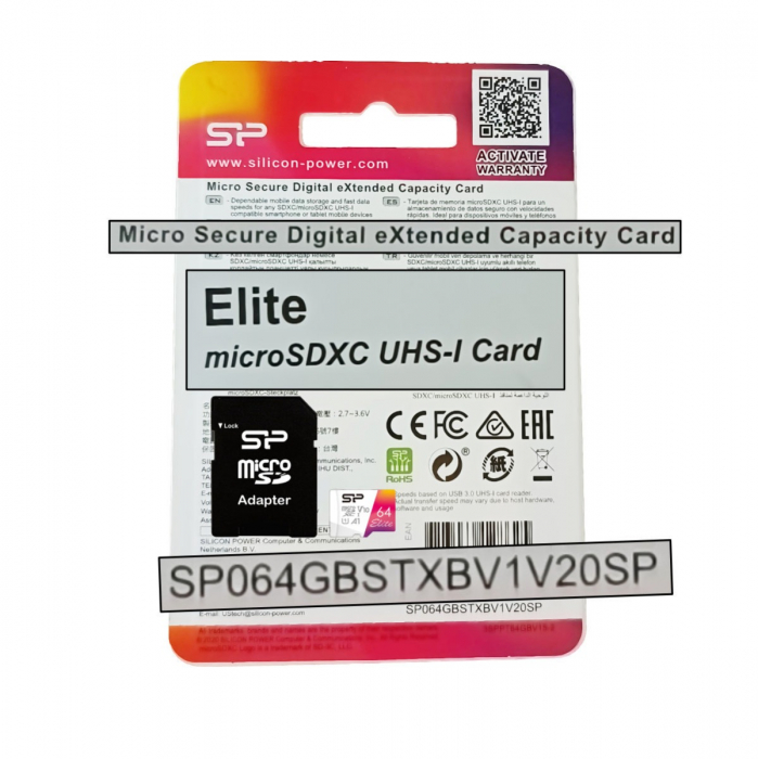 Card de memorie MicroSDXC 64 Gb, Silicon Power Elite, UHS-I U1, A1, clasa 10, cu adaptor [3]