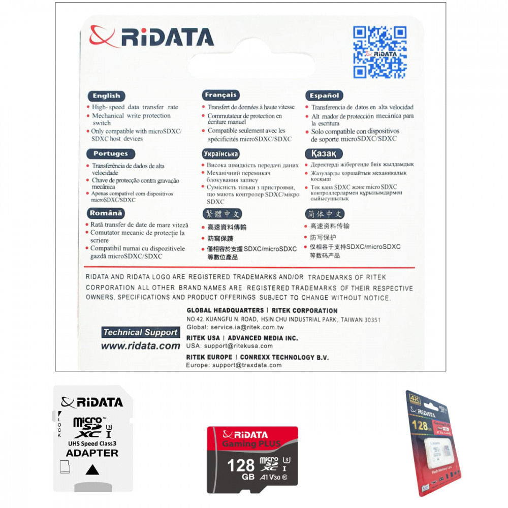 Card memorie 128GB microSDXC UHS-I U3 V30 A1, RiDATA Gaming PLUS, cu adaptor SD, clasa 10, 4K [3]