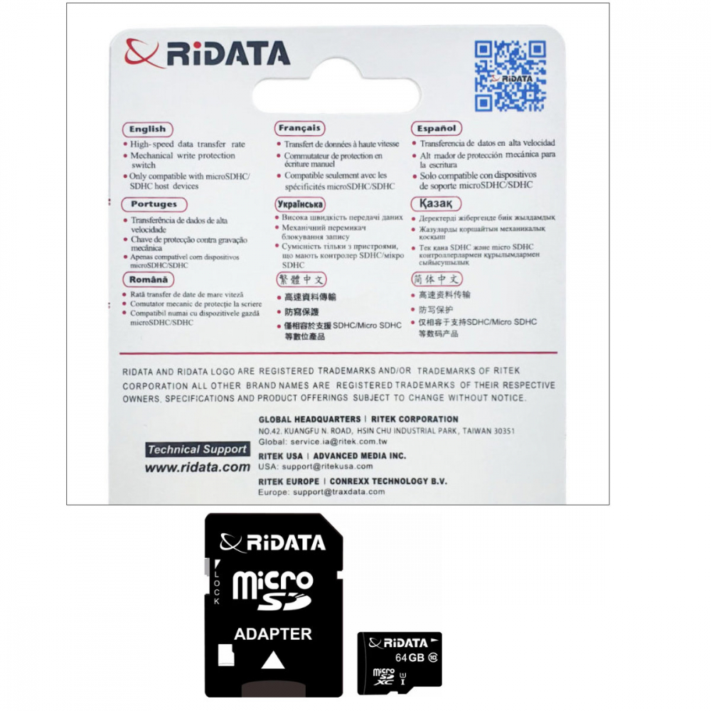 Card memorie 64GB microSDXC UHS-I U1 A1, RiDATA Flash Memory, cu adaptor SD, clasa 10 [3]