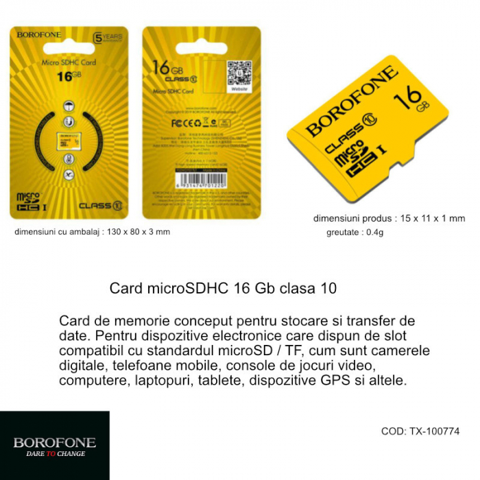 Card microSDHC 16 Gb clasa 10, Borofone, viteza citire si scriere 85 / 10 MBs [4]