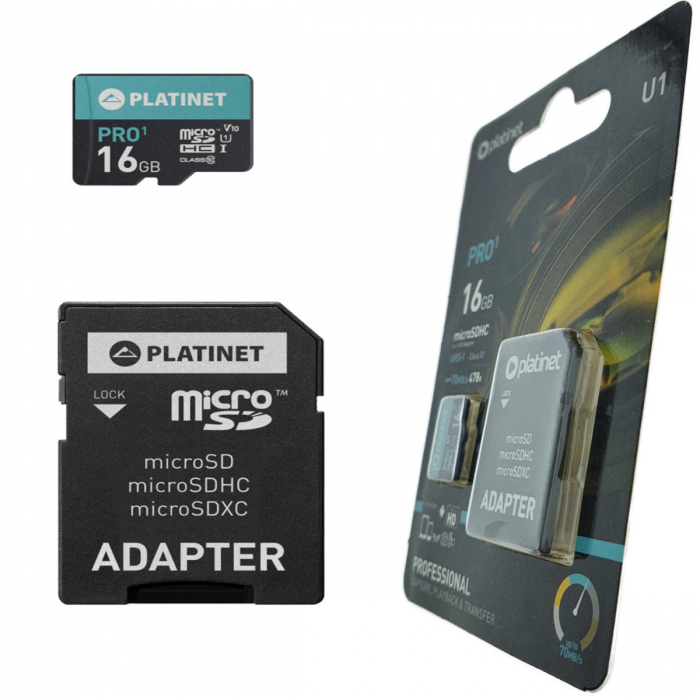 Card microSDHC 16 Gb UHS-I 70MB/S Platinet Pro 44000, clasa 10, cu adaptor SD [2]