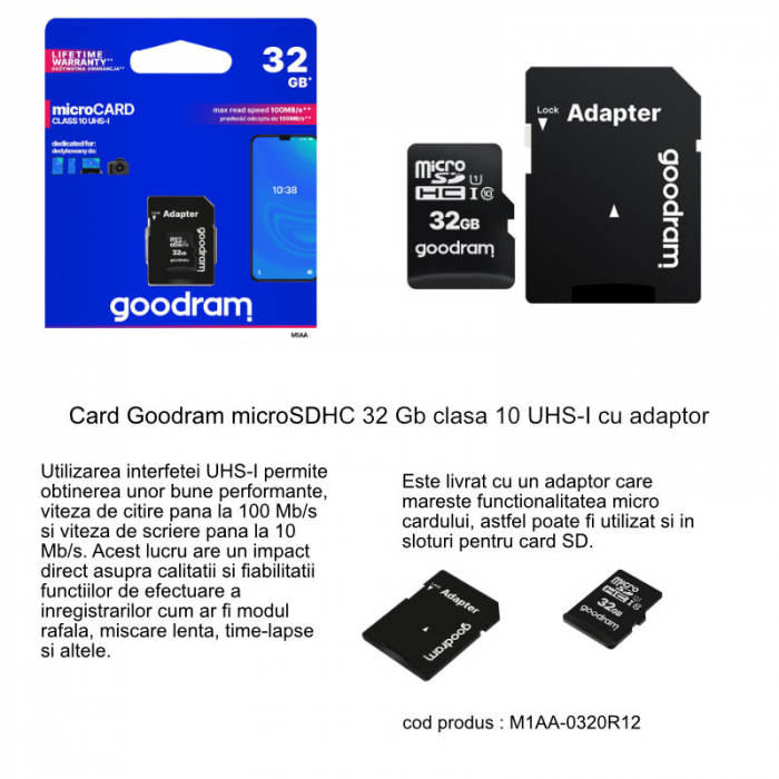 Card microSDHC 32 Gb, Goodram, clasa 10 UHS-I cu adaptor [4]