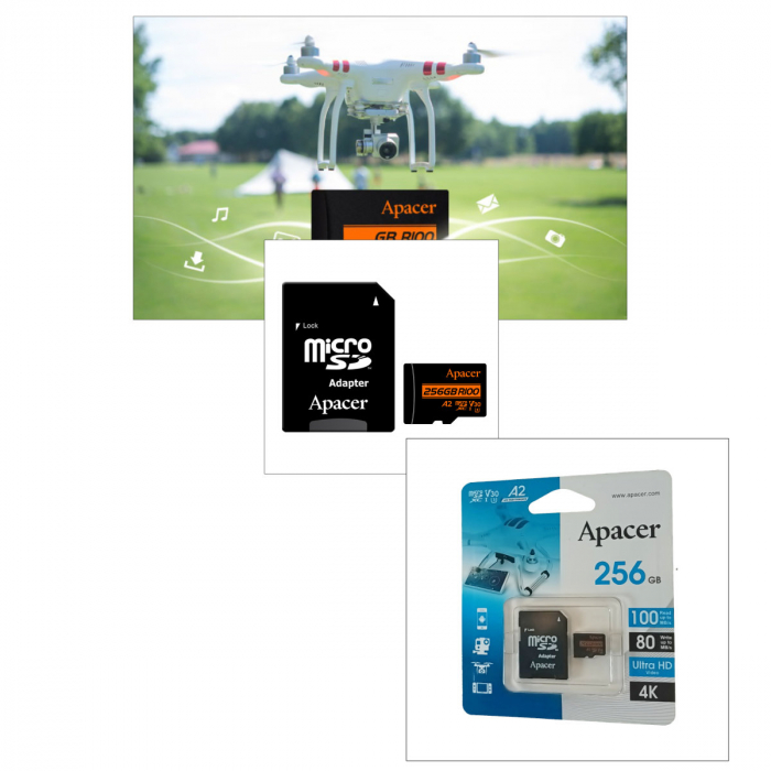 Card microSDXC 256 GB, UHS-I U3, V30, A2, Apacer R100, cu adaptor SD [4]