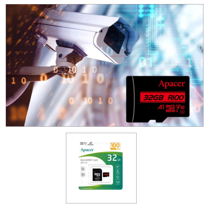 Card microSDXC 32 GB, UHS-I U1, V10, A1, Apacer, cu adaptor SD, up to 100 MB/s [3]