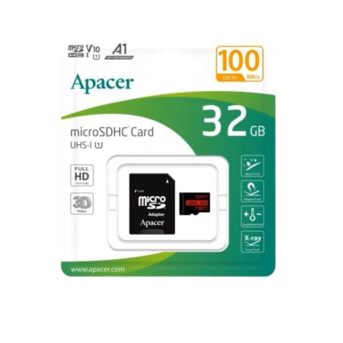 Card microSDXC 32 GB, UHS-I U1, V10, A1, Apacer, cu adaptor SD, up to 100 MB/s [1]