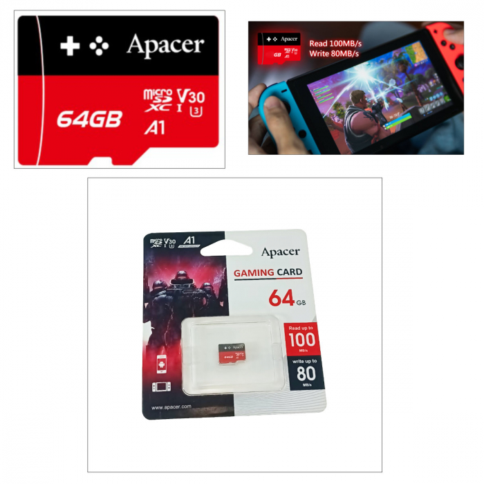 Card microSDXC 64 GB, UHS-I, U3, V30, Apacer A1 Gaming, fara adaptor [2]