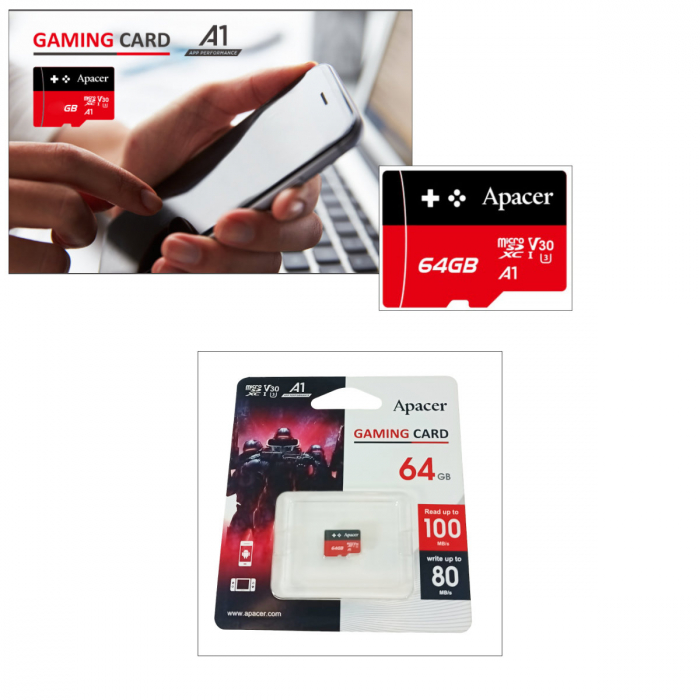 Card microSDXC 64 GB, UHS-I, U3, V30, Apacer A1 Gaming, fara adaptor [4]