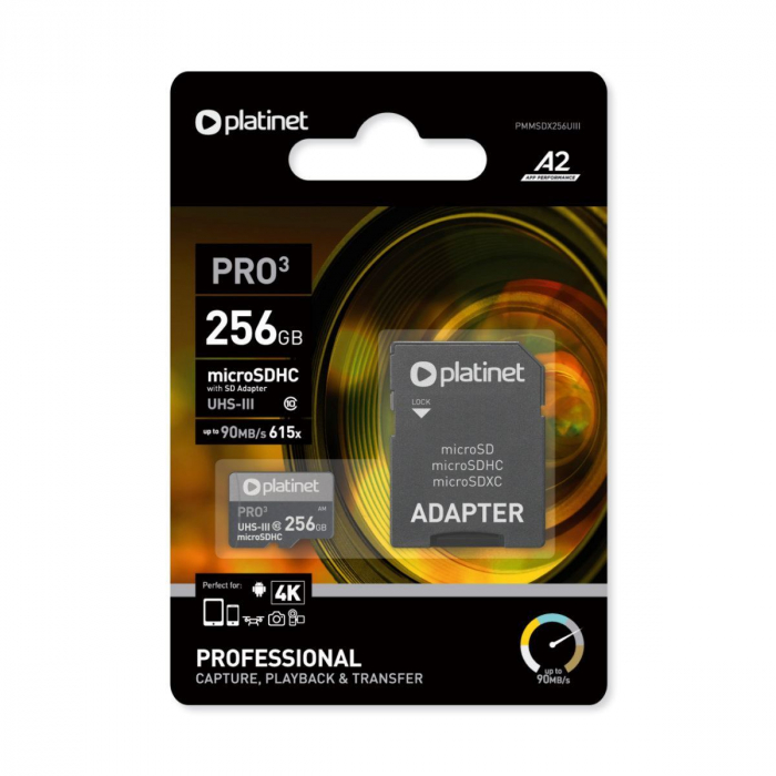 Card microSDXC Platinet 45094, 256GB, clasa 10 UHS-III 90Mb/s cu adaptor [2]