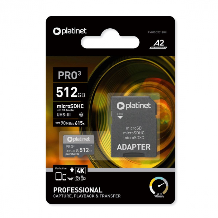 Card microSDXC Platinet 45095, 512GB, clasa 10 UHS-III 90Mb/s cu adaptor [2]