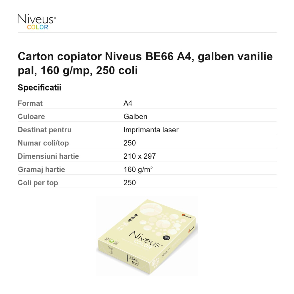 Carton copiator Niveus BE66 A4, galben vanilie pal, 160 g/mp, 250 coli [3]
