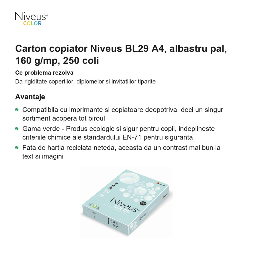 Carton copiator Niveus BL29 A4, albastru pal, 160 g/mp, 250 coli [2]