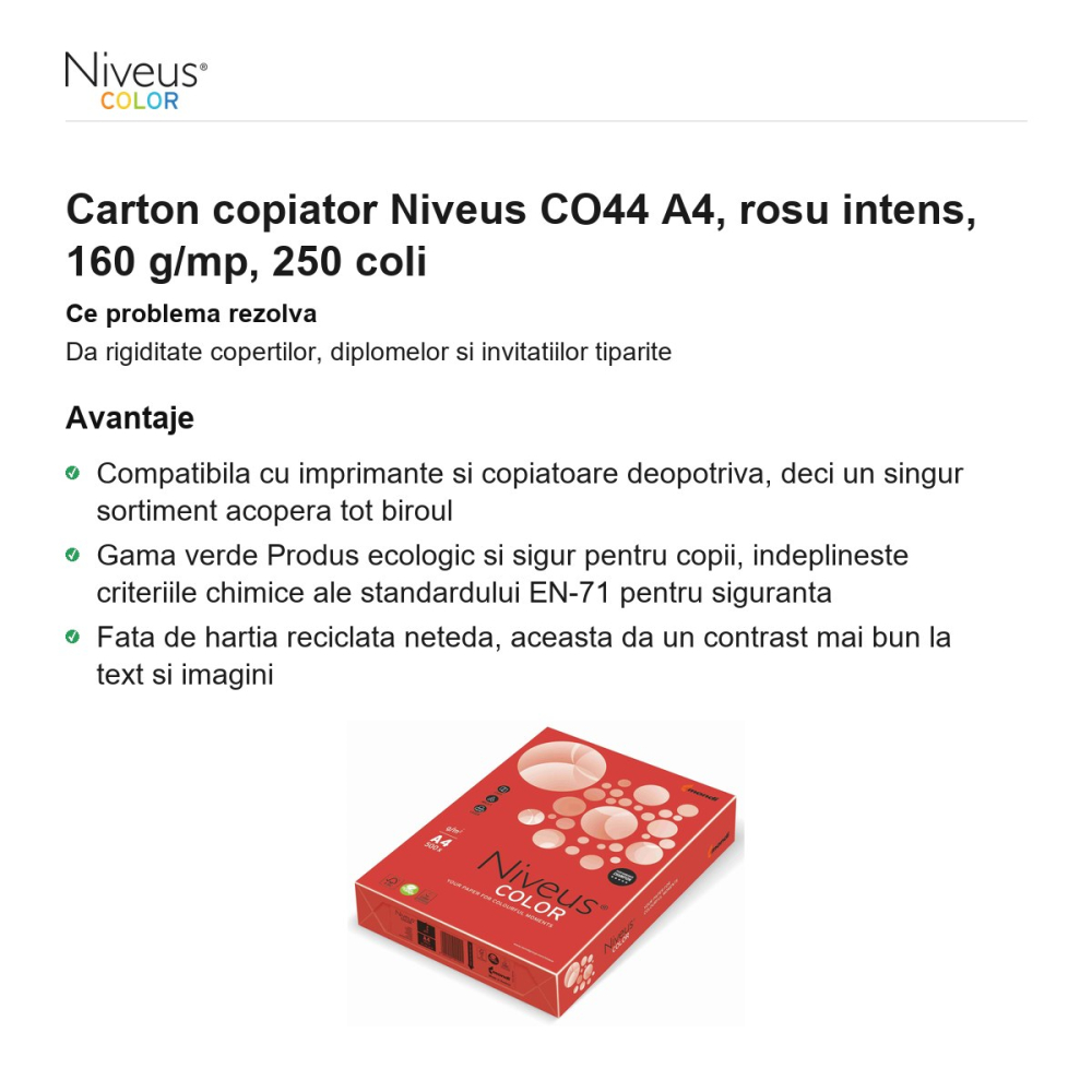 Carton copiator Niveus CO44 A4, rosu intens, 160 g/mp, 250 coli [2]