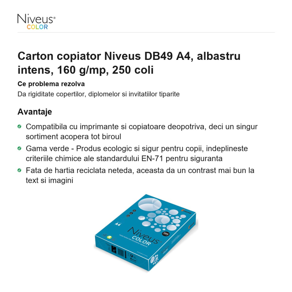 Carton copiator Niveus DB49 A4, albastru intens, 160 g/mp, 250 coli [2]