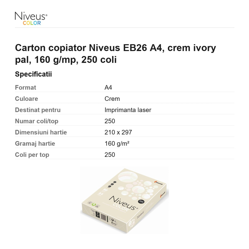 Carton copiator Niveus EB26 A4, crem ivory pal, 160 g/mp, 250 coli [3]