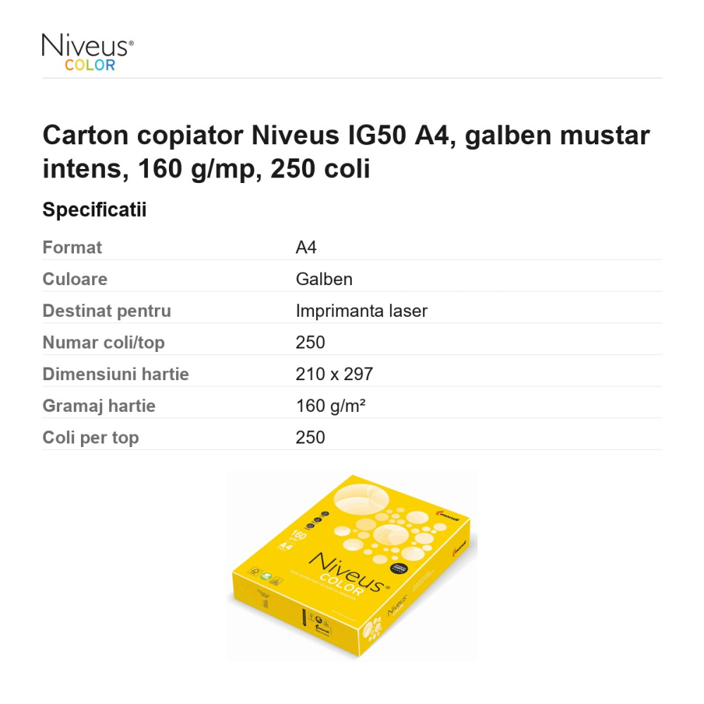Carton copiator Niveus IG50 A4, galben mustar intens, 160 g/mp, 250 coli [3]