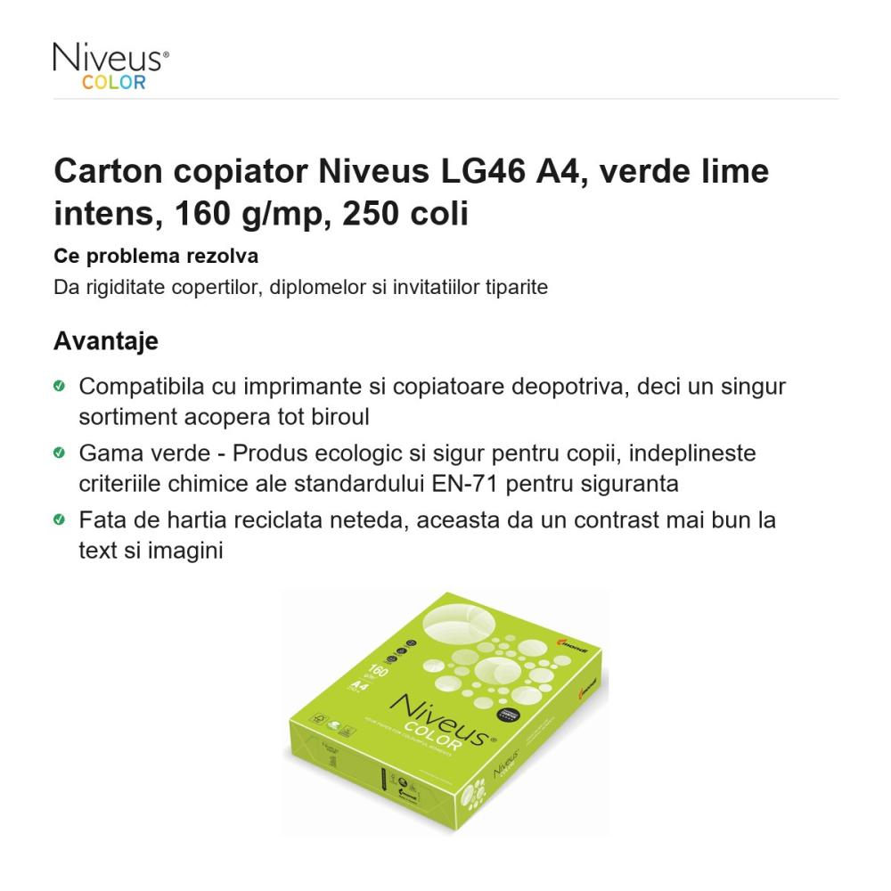 Carton copiator Niveus LG46 A4, verde lime intens, 160 g/mp, 250 coli [2]