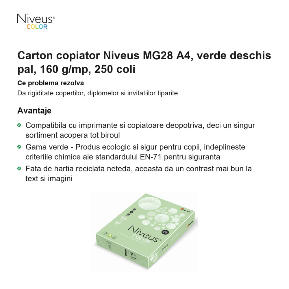 Carton copiator Niveus MG28 A4, verde deschis pal, 160 g/mp, 250 coli [2]
