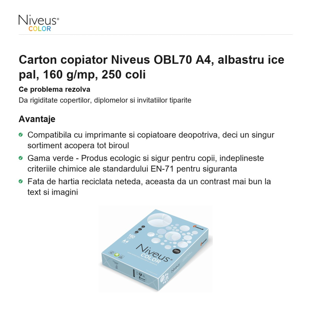 Carton copiator Niveus OBL70 A4, albastru ice pal, 160 g/mp, 250 coli [2]