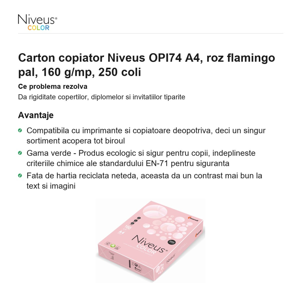 Carton copiator Niveus OPI74 A4, roz flamingo pal, 160 g/mp, 250 coli [2]
