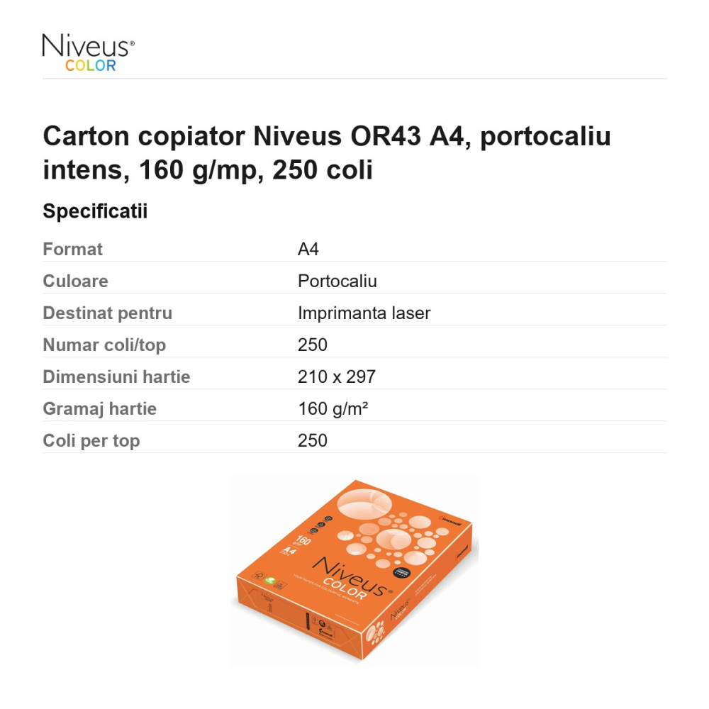 Carton copiator Niveus OR43 A4, portocaliu intens, 160 g/mp, 250 coli [3]
