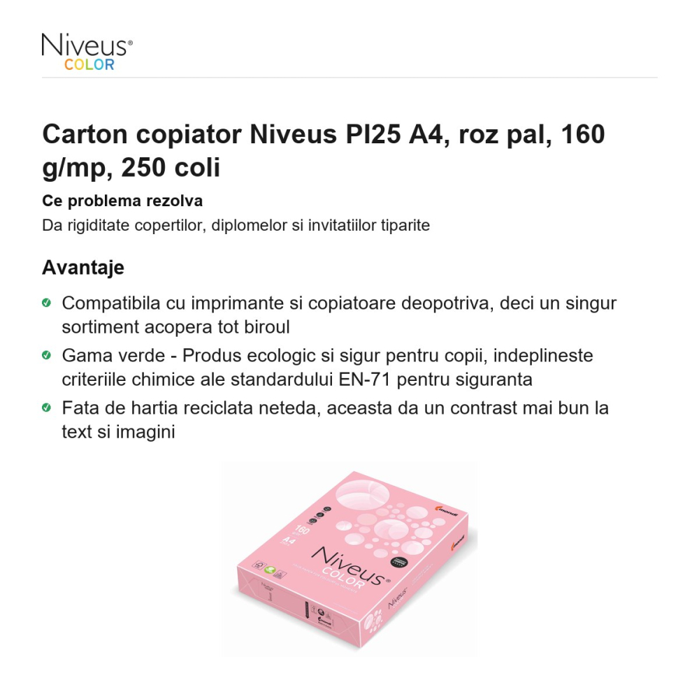 Carton copiator Niveus PI25 A4, roz pal, 160 g/mp, 250 coli [2]