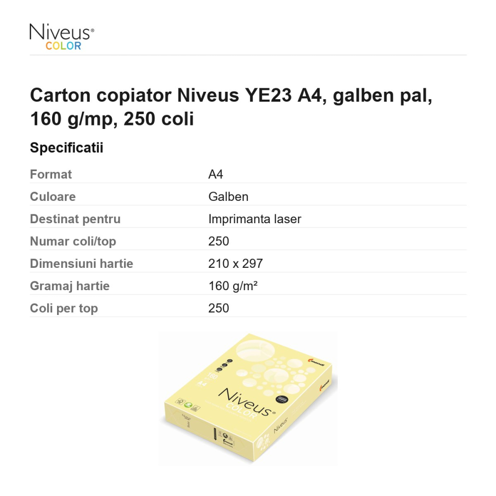 Carton copiator Niveus YE23 A4, galben pal, 160 g/mp, 250 coli [3]