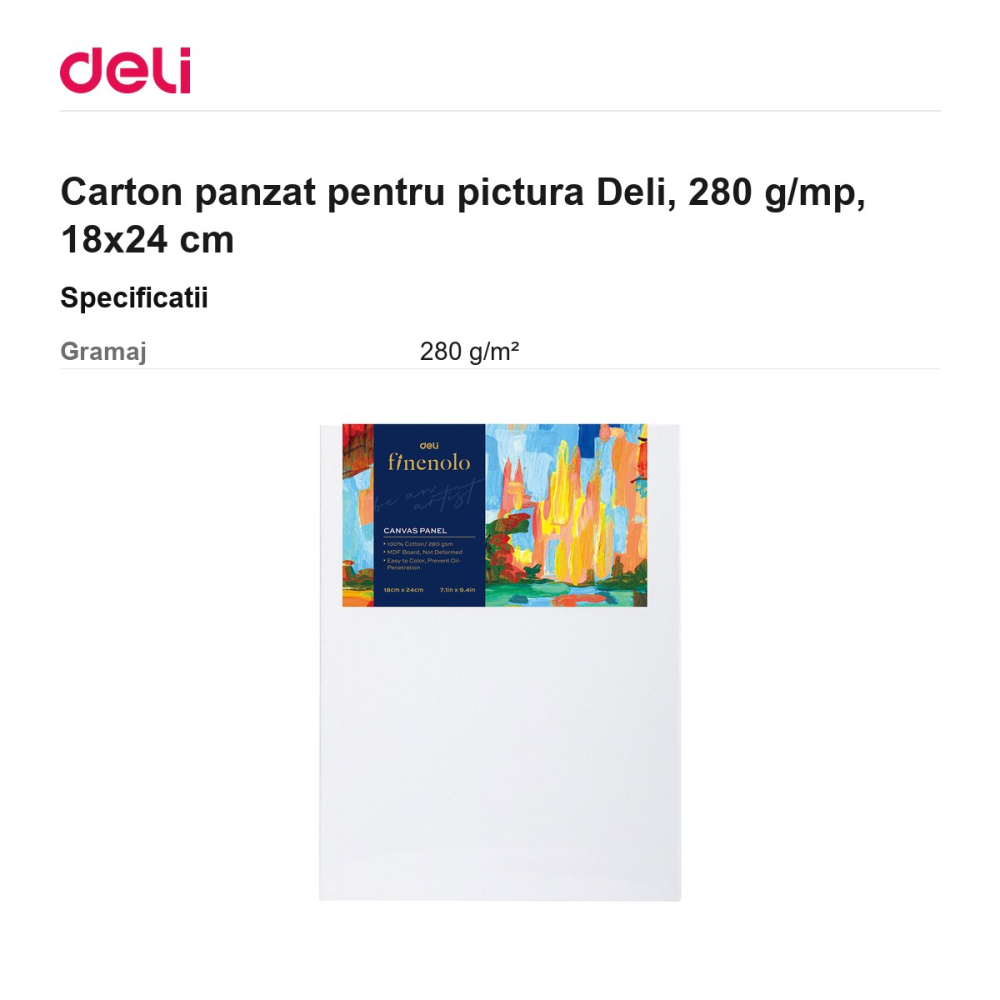 Carton panzat pentru pictura Deli, 280 g/mp, 18x24 cm [3]