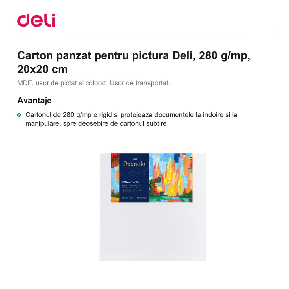 Carton panzat pentru pictura Deli, 280 g/mp, 20x20 cm [2]