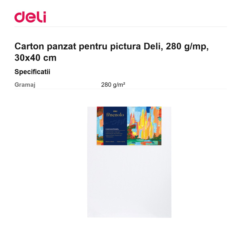 Carton panzat pentru pictura Deli, 280 g/mp, 30x40 cm [3]