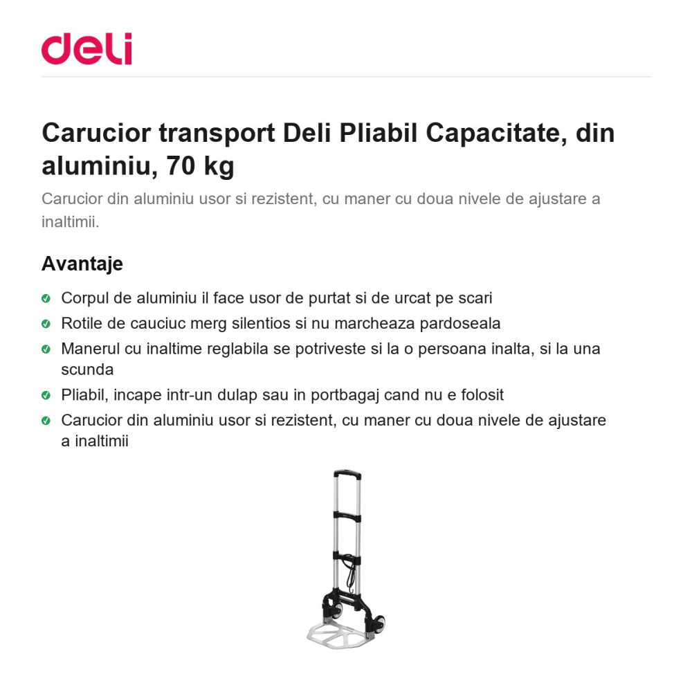 Carucior transport Deli Pliabil Capacitate, din aluminiu, 70 kg [2]