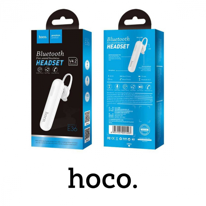 Casca wireless in-ear, cu microfon, Hoco Free Sound E36, Bluetooth v.4.2, baterie 70 mAh, alba [4]