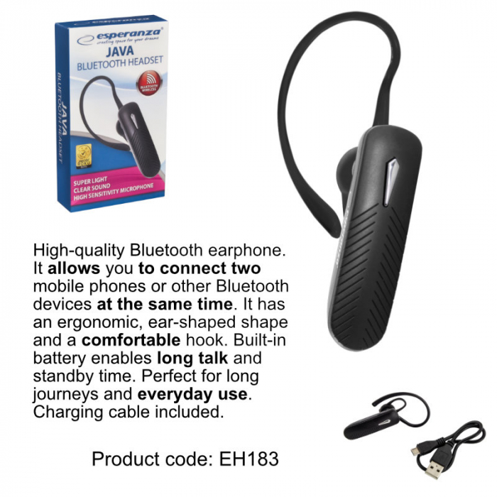Casca wireless in-ear, Esperanza Java , Bluetooth v.4.2 Hands Free, conexiune multipoint, neagra [6]