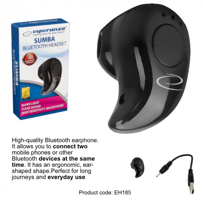 Casca wireless in-ear, Esperanza Sumba , Bluetooth v.4.2 Hands Free, conexiune multipoint, neagra [5]