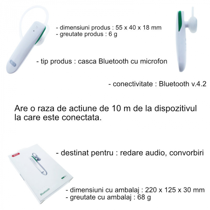 Casca wireless in-ear, XO-B29 89906, Bluetooth v.4.2, conexiune multipoint, alba [6]