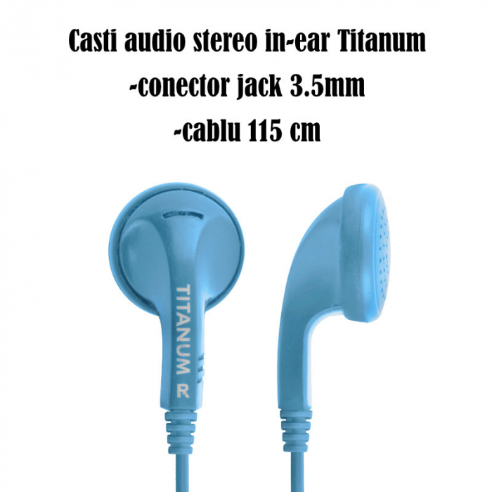 Casti audio stereo, in-ear, Titanum 91906, conector jack 3.5mm, cablu 115 cm, albastre [6]