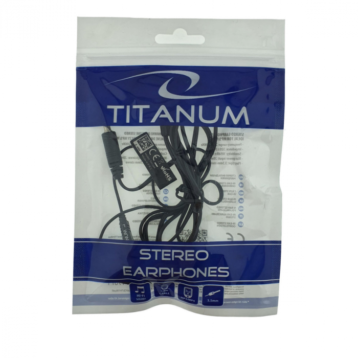 Casti audio stereo, in-ear, Titanum 91907, conector jack 3.5mm, cablu 115 cm, negre [5]