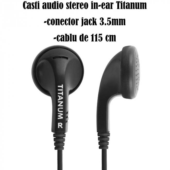 Casti audio stereo, in-ear, Titanum 91907, conector jack 3.5mm, cablu 115 cm, negre [6]