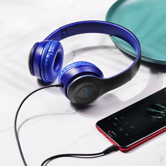 Casti Borofone Star B05 Blue-Black, On-Ear, cu microfon, conector jack 3.5mm, pentru smartphone, cablu 1.2 m, pliabile, albastre cu negru [4]