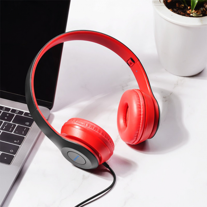 Casti Borofone Star B05 Red-Black, On-Ear, cu microfon, conector jack 3.5mm, pentru smartphone, cablu 1.2 m, pliabile, rosii cu negru [4]