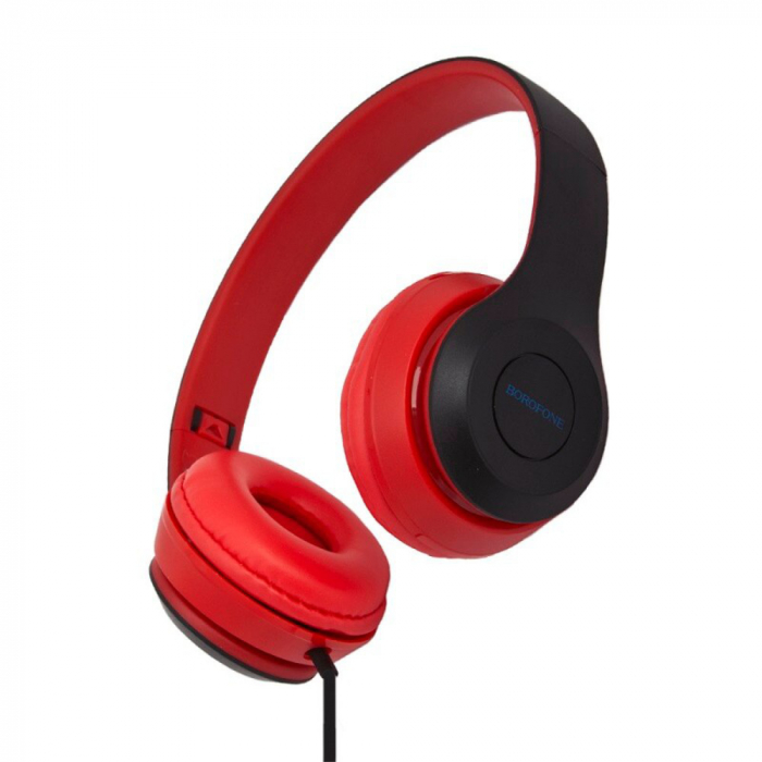 Casti Borofone Star B05 Red-Black, On-Ear, cu microfon, conector jack 3.5mm, pentru smartphone, cablu 1.2 m, pliabile, rosii cu negru [2]