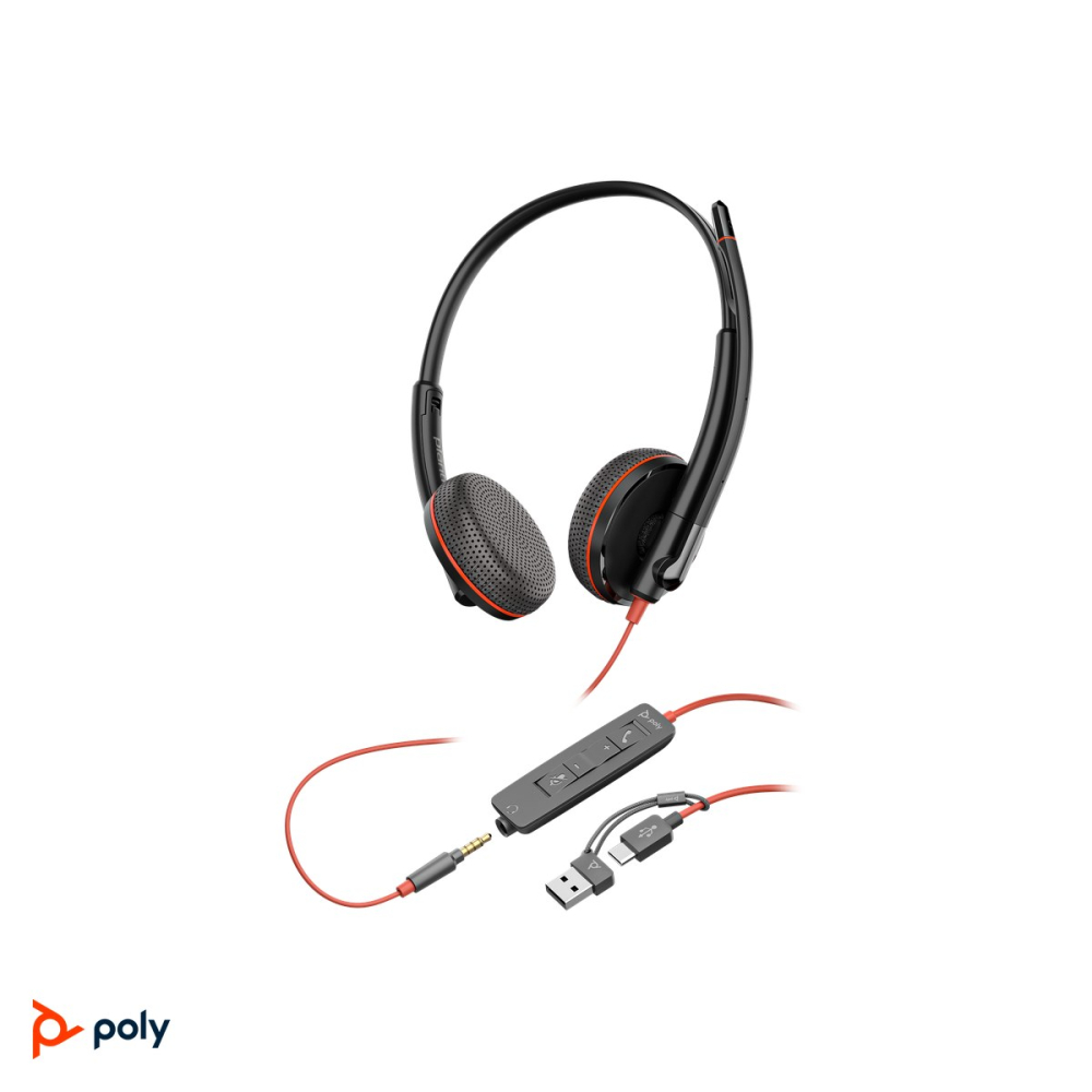 Casti cu fir HP Poly Blackwire 3225 Stereo, USB-C cu adaptor USB-A atasat si jack 3,5 mm, microfon cu anulare a zgomotului, husa de transport, negru, 8X229AA [5]