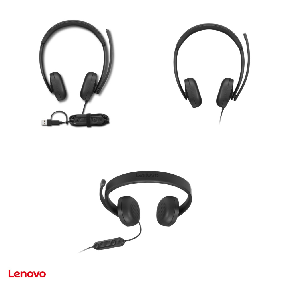 Casti cu fir Lenovo Wired VoIP Headset 5000, USB-C cu convertor USB-A, reducere AI a zgomotului, buton Teams, certificate Microsoft Teams, negru, 4XD1R88995 [4]