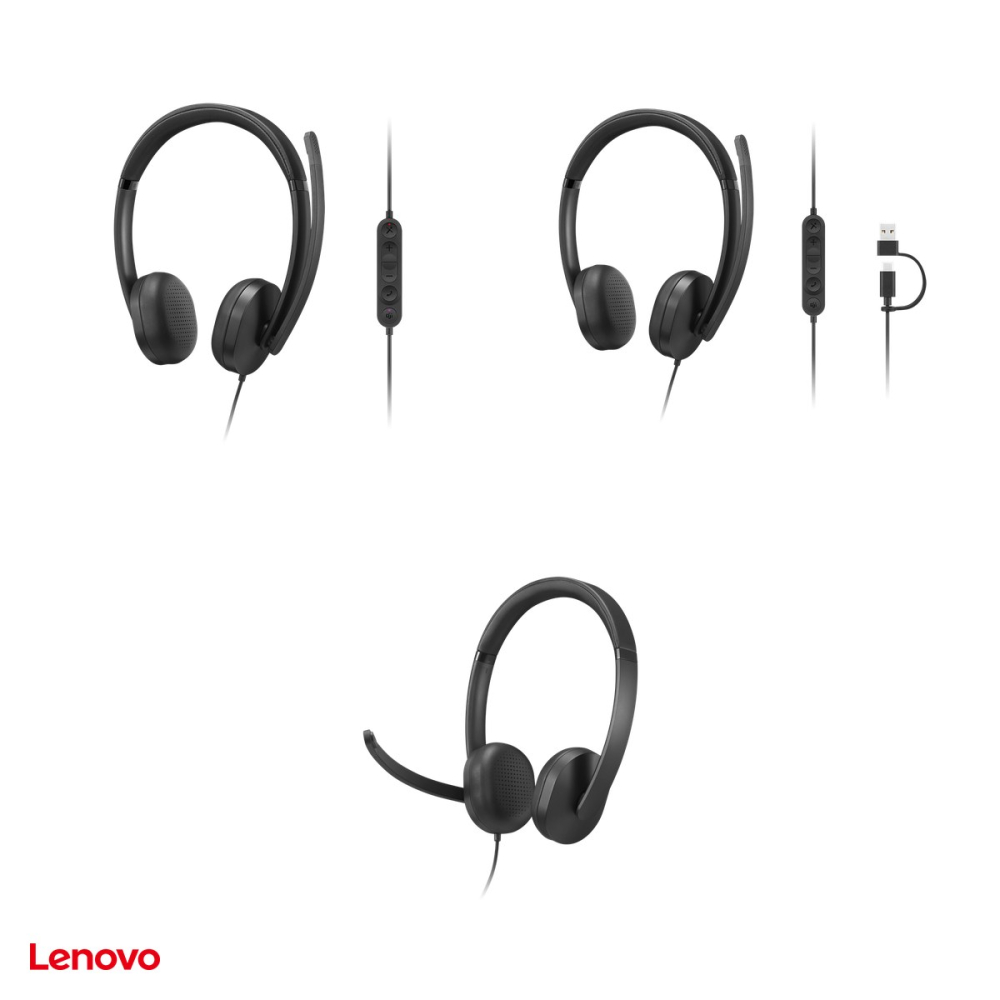 Casti cu fir Lenovo Wired VoIP Headset 5000, USB-C cu convertor USB-A, reducere AI a zgomotului, buton Teams, certificate Microsoft Teams, negru, 4XD1R88995 [5]